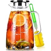 Water Jug, 2 L Glass Jug with Lid and Precise Scale Line, Stainless Steel Iced Tea Pitcher, Easy Clean Heat Resistant Borosil