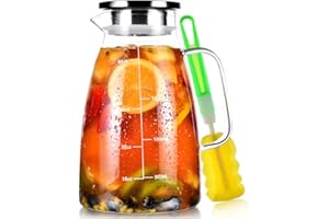 AOFMEE Carafe, Carafe Eau, Pichet en Verre, Carafe en Verre 2l, Pichet en Verre avec Vouvercle, Carafe Verre, Pichet en Verre Borosilicaté Résistant à la Chaleur Pour Jus, Lait, Boissons Froides ou Chaudes