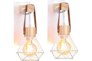 iDEGU Lot de 2 Appliques Murales Industrielles E27 Suspension Luminaire Vintage en Fer et Bois Rétro Cage Design Blanc Ajustable Lampe Murale Interieur pour Salon Chambre Cuisine Couloir (2 Pack)