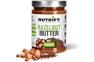 NUTRIFY Haselnussmus Kakao 500g - Ohne Palmöl & Zuckerzusatz, Natürlicher Schokogenuss mit Dattelzucker, Ideal als Brotaufstrich, Perfekt für jeden Tag, Erdnussbutter-Alternative
