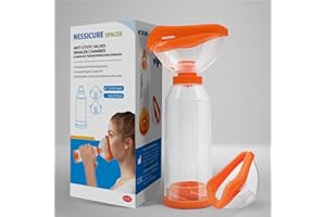 NESSICURE Distanziatore per inalatori adulti e bambini o neonati con maschera, camera aerosol aiuta la consegna di farmaci per asma (giallo, maschera per adulti)