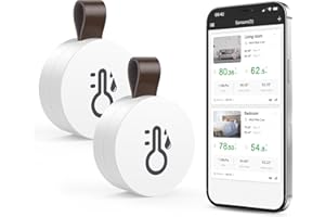 ORIA 2Pezzi Igrometro Termometro Wireless Bluetooth, Sensore di Temperatura e umidità con Funzione di Esportazione dei Dati, Termometro da Interno Mini per iOS Android per Vino, Soggiorno, Casa