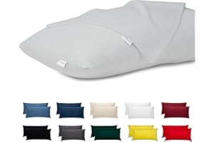 Flowen Federe Cuscini Letto Matrimoniale Cotone 50x80 Set 2 Copricuscini Tessuto Morbido Effetto Seta Anallergico Antiacaro Traspirante con Zip Nascosta Coppia Fodere Lavabili in Lavatrice