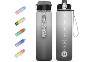 HOMEEX 1L (32oz) Motivational Water Bottle, BPA-free Sports Water Bottle with Time Marker - Quotes - One-Click Technology Ideal for Jogging, Hiking, Office, School, Adults, Children (White & Black)
