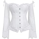 PANOZON Donna Elegante Underbust Corsetto Spalla Pizzo Manica Lunga Body Shapewear Halloween Christmas