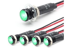 ‎FILN FILN 5pcs 8mm 12-24V LED-wasserdichte Anzeige schwarze anodisierte Alarmlampe,Grün Signallampe für Automobile, Yachten und andere industrielle Geräte.