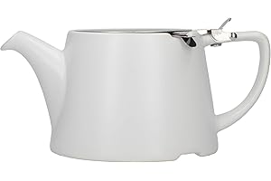 London Pottery Company 43220 - Tetera ovalada con infusor para té suelto, gres., gres, satén blanco, 3 Cup Loose Leaf Teapot