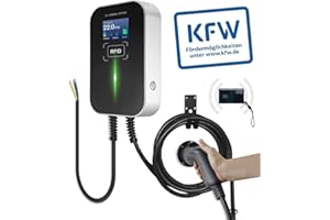 ‎MDDE Ev Ladegerät 22 kW- KfW förderfähig wallbox,32A Dreiphasig Schnellladung Typ 2 Ladekabel (6m) IEC 62196-2 für Hybrid- und Elektrofahrzeugen RFID Karten, (22KW Type 2 Stecker mit RFID)