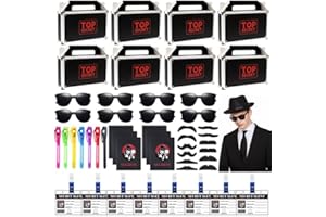 WOOWAIR 60 Piezas Kit Espía Juego Detective con Bolígrafos, Cuaderno, Gafas de Sol, Bolsas de Fiesta, Bigote, Tarjetas de Identificación con Clip, Artículos para Fiestas con Temática de Detectives