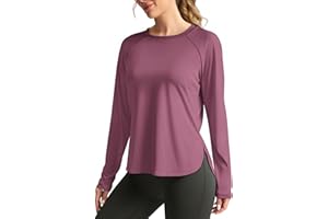 PINSPARK Damska koszulka sportowa UPF 50+, ochrona przed słońcem, sportowa koszulka funkcyjna, koszulka z długim rękawem, koszulka do biegania UV, lekka koszulka z długim rękawem, okrągły dekolt, do