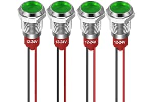 GUUZI 10 mm LED Anzeigeleuchte 12-24 V wasserdichte Signalleuchte Metallplatte LED Anzeige Signalleuchte Plattenmontage Flachkopf mit Drähten Silbergehäuse (Grün, 4 Stück)