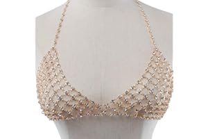 ABOOFAN 1 pieza sexy de lentejuelas cadena de ropa de bikini sujetador de joyería para el cuerpo accesorio de traje para mujer fiesta en la playa club bar (dorado)