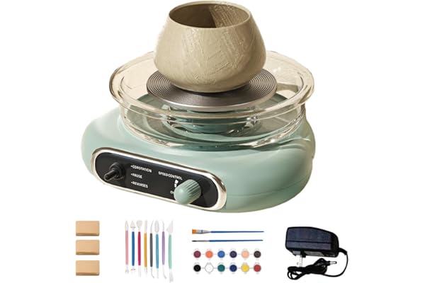 RIJPEX Machine à poterie électrique en céramique, Tour de potier à Plateau tournant pour Enfants et Adultes, Machine de formage de poterie avec Ensemble d'outils en Argile, kit de poterie DIY Green
