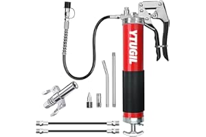 YTUGIL Schmierpresse 8000 PSI –Einhand Fettpresse,Einhandfettpresse für SchmiernippelHochdruck, Fettpresse mit Schlauch, Schnellkupplung, Nadelspitze – Fettpresse für 400cc Kartuschen, Rot