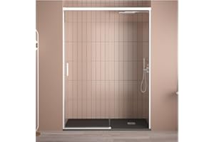 BECRISA Mampara de Ducha Frontal Corredera 1 puerta Corredera + 1 fijo - Transparente | Cristal templado 6mm Antical | 195cm de Altura | Perfilería color Blanco Mate 120 cm