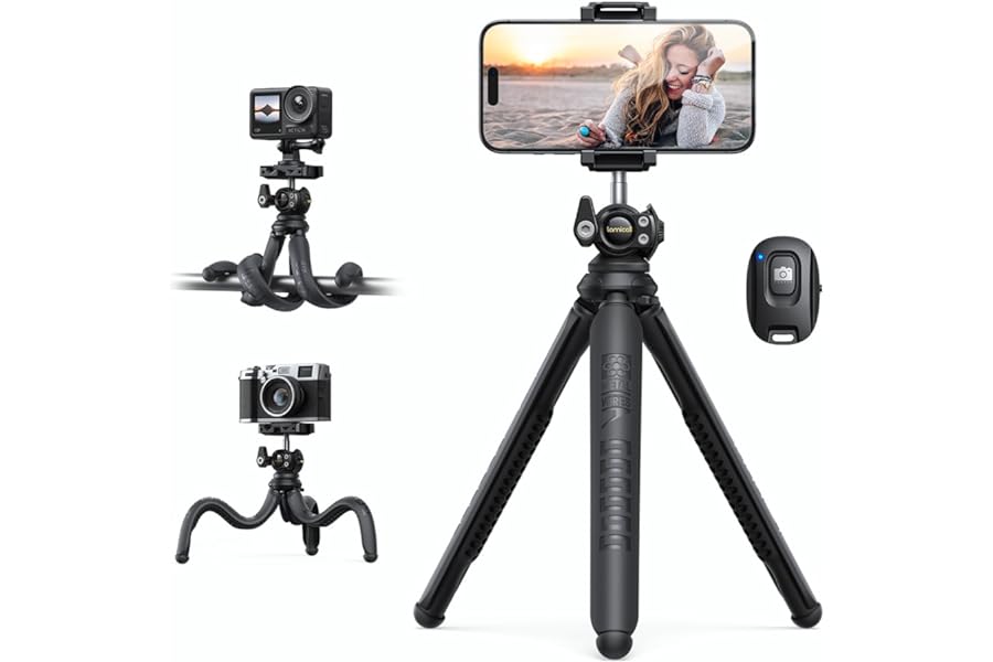 Lamicall Mobile Phone Tripod, Flexible Camera Tripod - Mini Cellphone Tripod Stand Holder, 360° Rotating Travel Smartphone Tripods Mount for Live Streaming, Cellphone, Camera