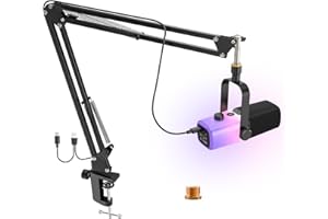 ZealSound USB Microphone with Boom Arm, RGB Gaming Mic for PC, PS5, Laptop, Tablet, Phone, Noise Cancelling Condenser Mic with Quick Mute, Gain Control for Streaming, Podcasting, ASMR, Vocal Recording