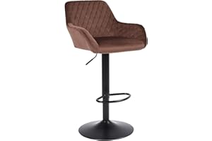 ralex-chair Bar Stools Set of 1, Height Adjustable Velvet Fabric Swivel Barstool Bar Chairs, Breakfast Dining Stools With Backrest and Armrest for Bar, Counter and Kitchen,Brown