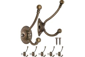 Fuxxer® 5 x Classic Coat Hooks Iron Hooks Wall Hooks 90 x 62 mm Bronze Set of 5