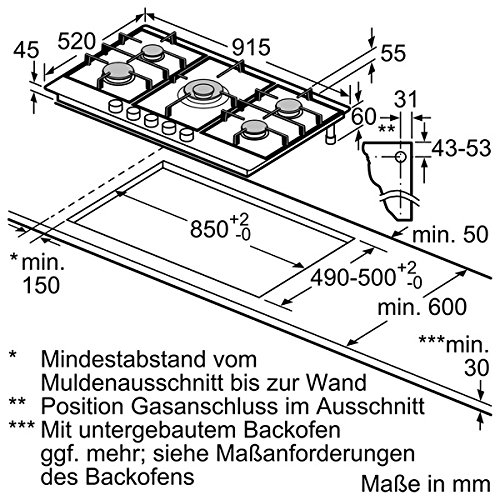 Bosch PCR915B91E Serie 6 Kochfeld Elektro / 91,5cm / Thermoelektrische Zündsicherung / Gusstopfträger / edelstahl - 4