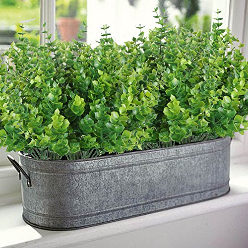 MIHOUNION Haus Deko 4 Bündel Grün Künstliche Pflanzen Kunststoff Stäucher kunststoff Pflanzen Eukalyptus für küche Garten Badezimmer und Fensterbank Ornament - 6