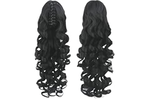 IMISSU Clip lunga coda di cavallo artiglio riccio sull'estensione dei capelli mandibola coda di cavallo pezzo di capelli per le donne (Nero)