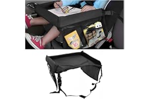 CGEAMDY Bureau Lap Pour Siège Voiture, Plateau Siège Voitures Pour Enfants, Plateau De Voyage Enfant Voitures Avec Grande Espace Sac Rangement Accessoires Voiture De Voyage Polyvalent(Noir)