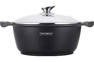 Royalty Line - RL-BS20M - Faitout avec Revêtement Marbre, Couvercle en verre, Induction, 2.5 Litres, 20 cm, Noir