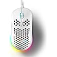 Wired Gaming Mouse with Honeycomb Shell, 12800DPI Optical Sensor, 6 Programmable Macros, Software Support for Custom Key Config, and RGB Settings for Windows 7/8/10/11/XP, Vista, Linux-Whi (white)
