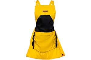 GRAMPA'S WEEDER Grampa's Garden Apron - Cross Back Gardening Apron With Pockets For Women & Men | Harvest Apron with Large Kangaroo Pouch (Yellow)