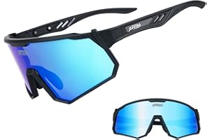 JEPOZRA Sport Sonnenbrille Fahrradbrille Sportbrille mit UV400 3 Wechselgläser inkl Schwarze polarisierte Linse für Outdooraktivitäten Radfahren Laufen Klettern Autofahren Laufen Angeln Golf Unisex