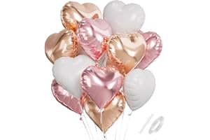 CAPANEUS Herz Folienballons, 18 Zoll Herzluftballons Rosa Weiß Roségold, Herz Luftballon Helium, Herzballons Roségold Herzform Folienluftballon, Herzluftballons Hochzeit Romantisch Valentinstag Geburtstagsdeko