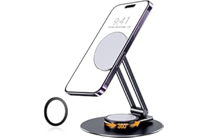 Magnetyczny stojak na telefon Lucrave do iPhone'a, aluminiowy składany uchwyt na telefon na biurko z obrotem 360° Kompatybilny z iPhone 15 14 13 12 Pro, Pro Max, Mini, Plus, obudowa Magsafe Czarna