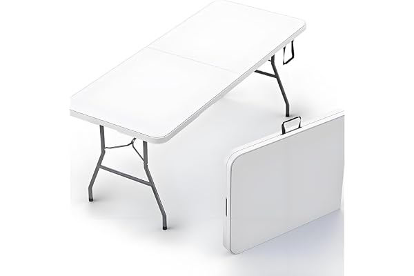 sinlikon Table Pliante Exterieur 180CM Rectangulaire pour Jadin Camping,Pique-Nique (Blanc)