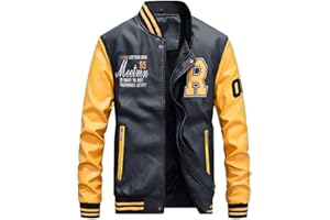 Vogstyle Uomo/Signori/Ragazzi PU Pelle College Baseball Jacket Felpa Motociclista Giacca Giubbotto