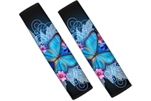 DULSPUE copri cintura di sicurezza auto,copricintura auto,cinture di sicurezza auto,ferma cintura di sicurezza auto,2 spalline blu a farfalla grande, sia per bambini che per donne