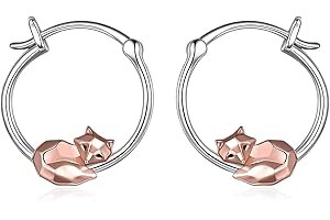 YAFEINI Kolczyki z lisem / świnką / pandą srebro wysokiej próby origami lis / świnia kolczyki koła prezenty dla kobiet córki