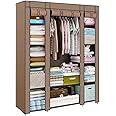 Trintion Fabric Canvas Wardrobe Cloth Wardrobes For Bedroom Clothes Storage Organiser with Hanging Rail Storage Cupboard Unit for Bedroom Living Room,Bedroom Storage, (Brown)