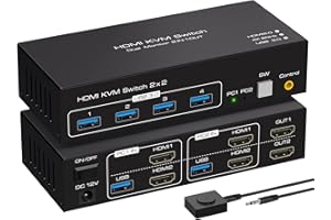 VPFET KVM Switch HDMI 2 PC 2 Monitor 4K60Hz Switch KVM USB 3.0 Doppio monitor con 4 porte USB Supporto Copia e Controllo Avanzato di Display e Desktop Include 2 cavi USB3.0