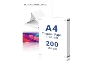 KITDAHOM 200 Arkuszów Składany Papier Termiczny A4 - Szybkoschnący, 210×297 mm, 70g/m² Celuloza, Bez Bisfenolu A, Kompatybilny z Drukarkami Termicznymi A4, Linia Odrywania, do Druku Ciągłego