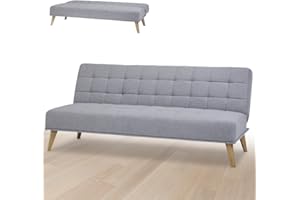 BAKAJI Divano Letto Clic Clac 3 Posti Struttura in Legno Rivestimento in Tessuto Trapuntato Imbottito Piedini Letto a Scomparsa Dimensione 180 x 86 x 81 cm (Grigio Chiaro)