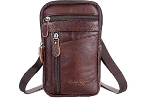 CIKIKI Men's Leather Phone Bag Retro Multifunctional Chest Bag Shoulder Backpack Messenger Casual Cash Waist Bag Male Business Bag