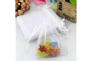LTLSZRN 100 Stuck Organzasäckchen 9x12 cm, Geschenkbeutel Organzabeutel, Schmuckbeutel, Organza Säckchen mit Kordelzug, Säckchen Geschenk Schmuck Hochzeit Bonbonsbeutel für Hochzeiten Partys(Weiß)