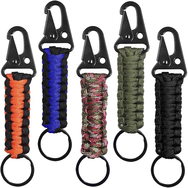 2 Pièce Porte-clés avec Mousqueton Corde Tressée,Porte Clef Mousqueton,Mousqueton Carabiner Noir