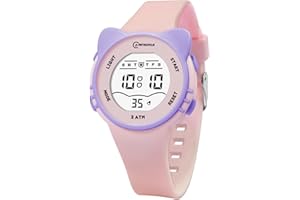 HMJIA Zegarek Dziecięcy Dziewczynki z Motywem Kota 3ATM Wodoodporny z Budzikiem Stoperem Lekki Silikonowy Pasek Dziecięcy Zegarek Cyfrowy Urodziny dla dziewczynek w wieku 3-12 lat