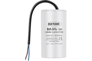 BEEYUIHF CBB60 8uf Condensateur de Démarrage Moteur 8µF 50/60Hz 450VAC avec fil - 34 x 65 mm