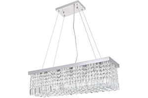 ‎A1A9 A1A9 Modern Crystal Chandelier, Clear K9 Crystal Droplet Ceiling Light, Rectangular Chrome Pendant Light for Dining Room, Living Room, Foyer, Salon, Kitchen