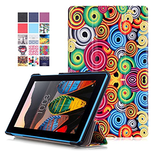 Lenovo Tab3 7 Essential Hülle - Ultra Dünn und Leicht PU Leder Schutzhülle mit Standfunktion für Lenovo Tab3 7 Essential 17,78 cm (7 Zoll IPS) Tablet 2016 Release, Bunte Spirale