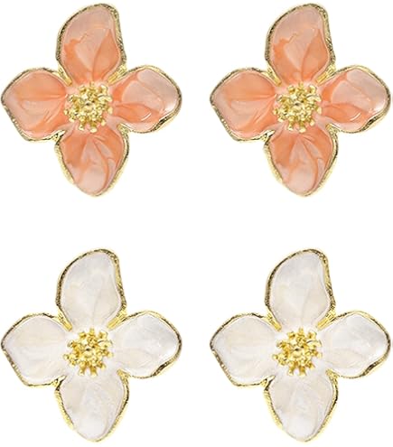 Boucles D'oreilles Résine Blanche Vintage – Fleurs En émail Et Acrylique – Bijoux Déclaration Pour Femmes Et Filles - 14