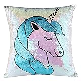 Unicorn Motif Taie d'oreiller Réversible Taie d'oreiller Décoratif Sequin Double Couleur Throw Case Coussin A Sequins Coussin Décoratif Licorne Sirène Couvre-Lit Housse de Coussin